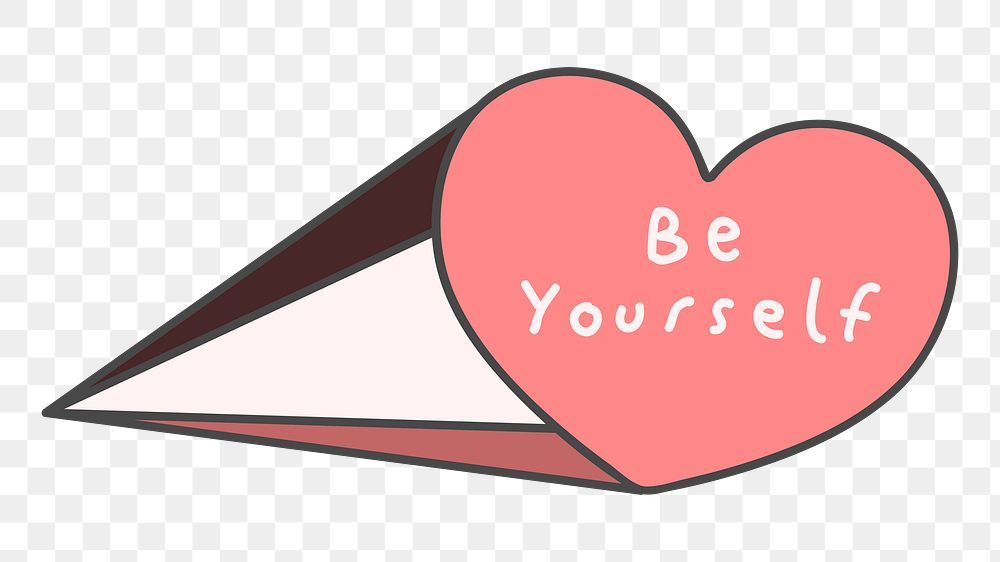Png be yourself heart doodle sticker, transparent background