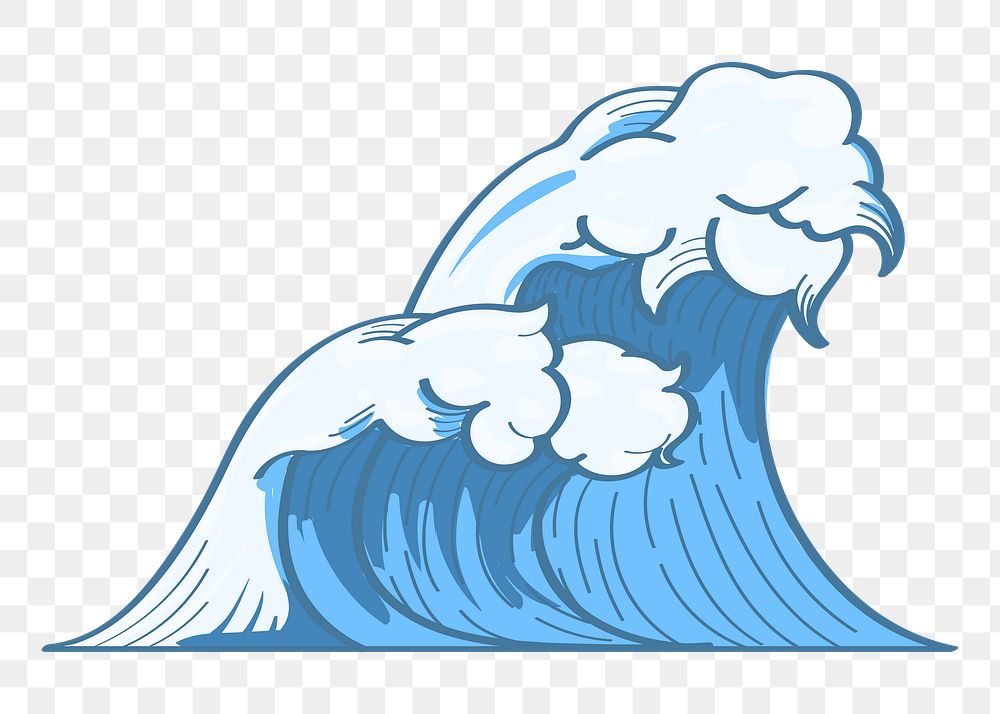 Png blue wave hand drawn illustration, transparent background