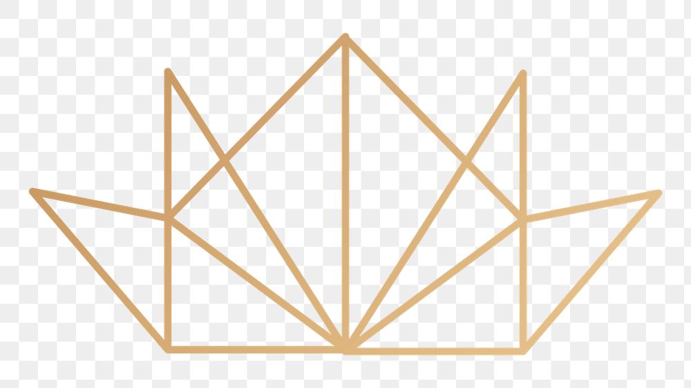 Png gold geometric crown design element, transparent background