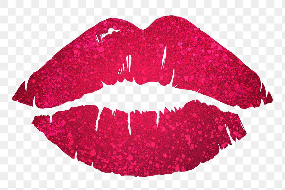 Png red glittery lipstick sticker, transparent background