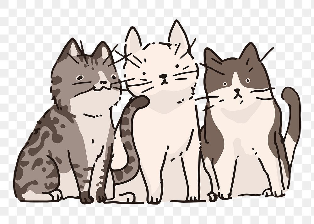Png cat gang doodle sticker, transparent background