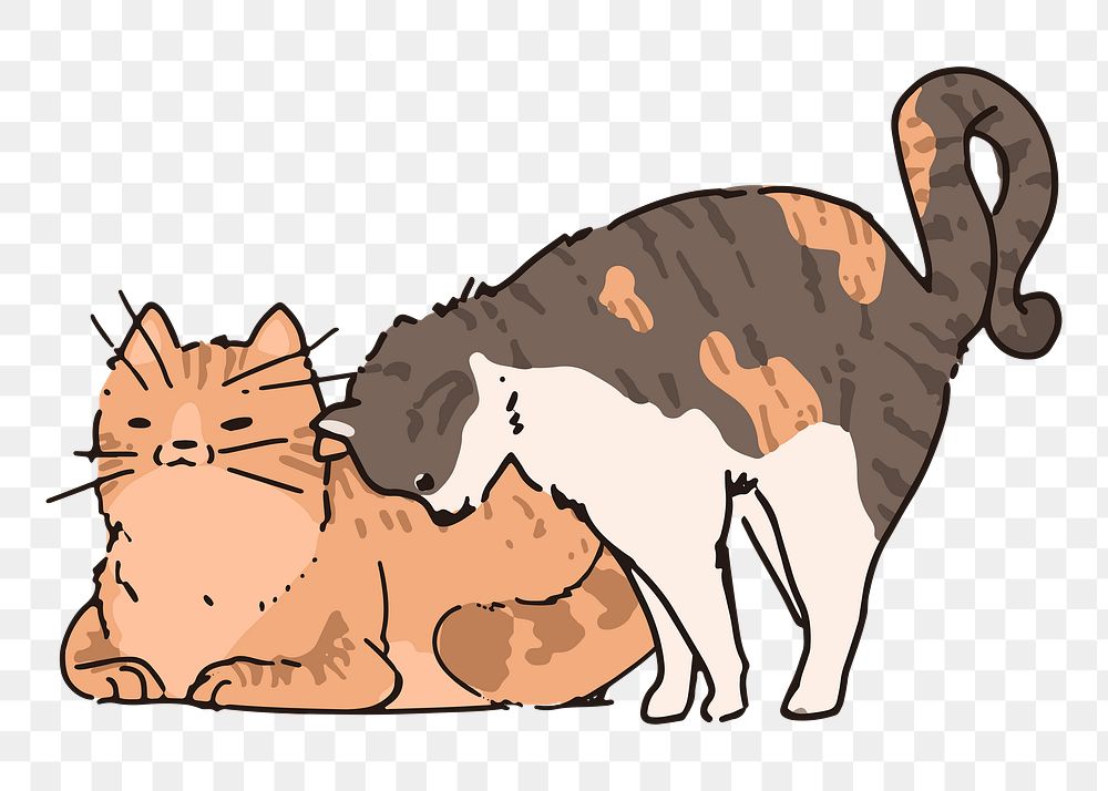 Png two cute cats doodle sticker, transparent background