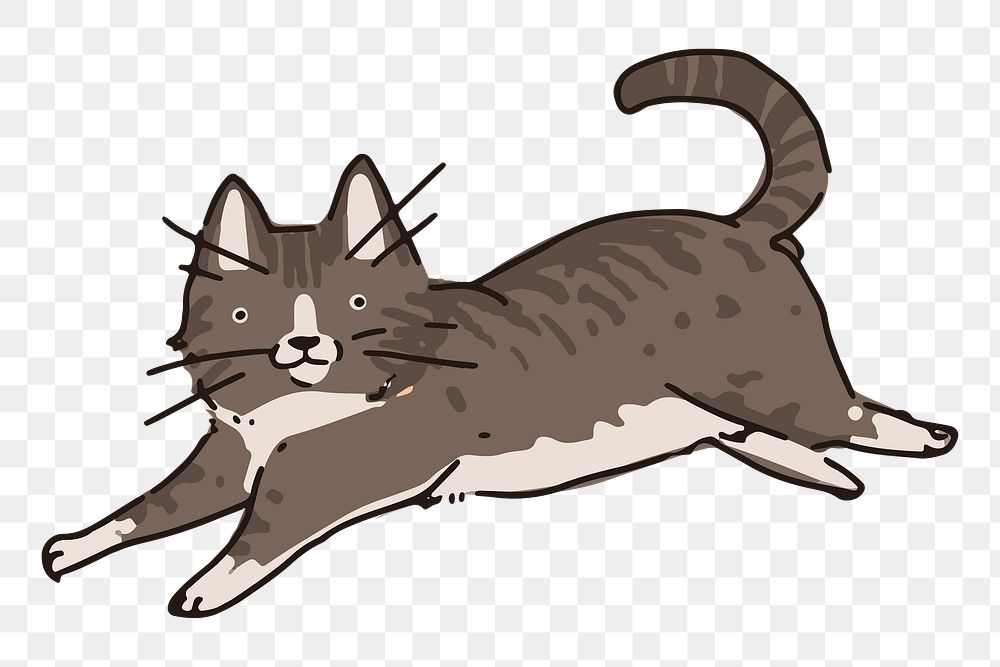 Png cat running doodle sticker, transparent background