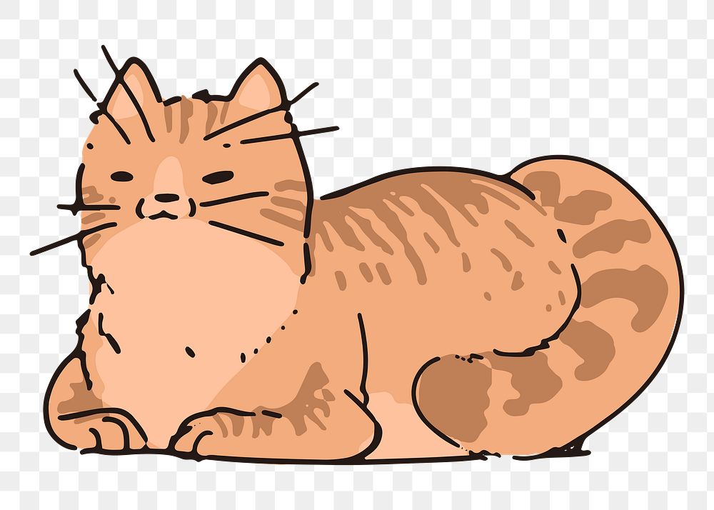 Png relaxed cat doodle sticker, transparent background