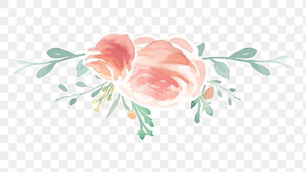 Png pink rose watercolored flower element, transparent background