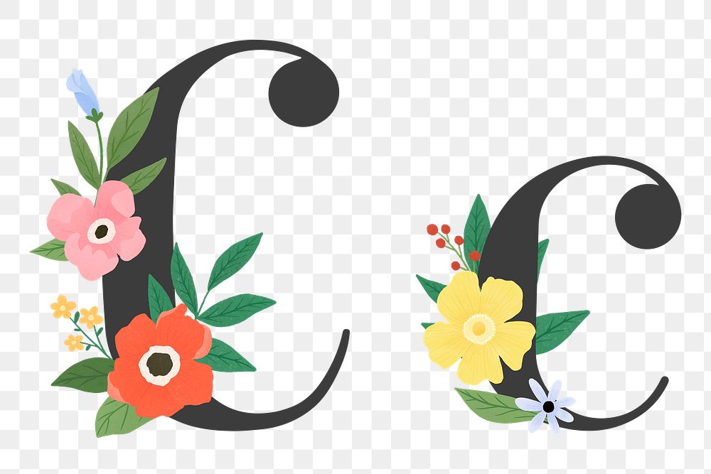 Png Elegant floral letter c element, transparent background