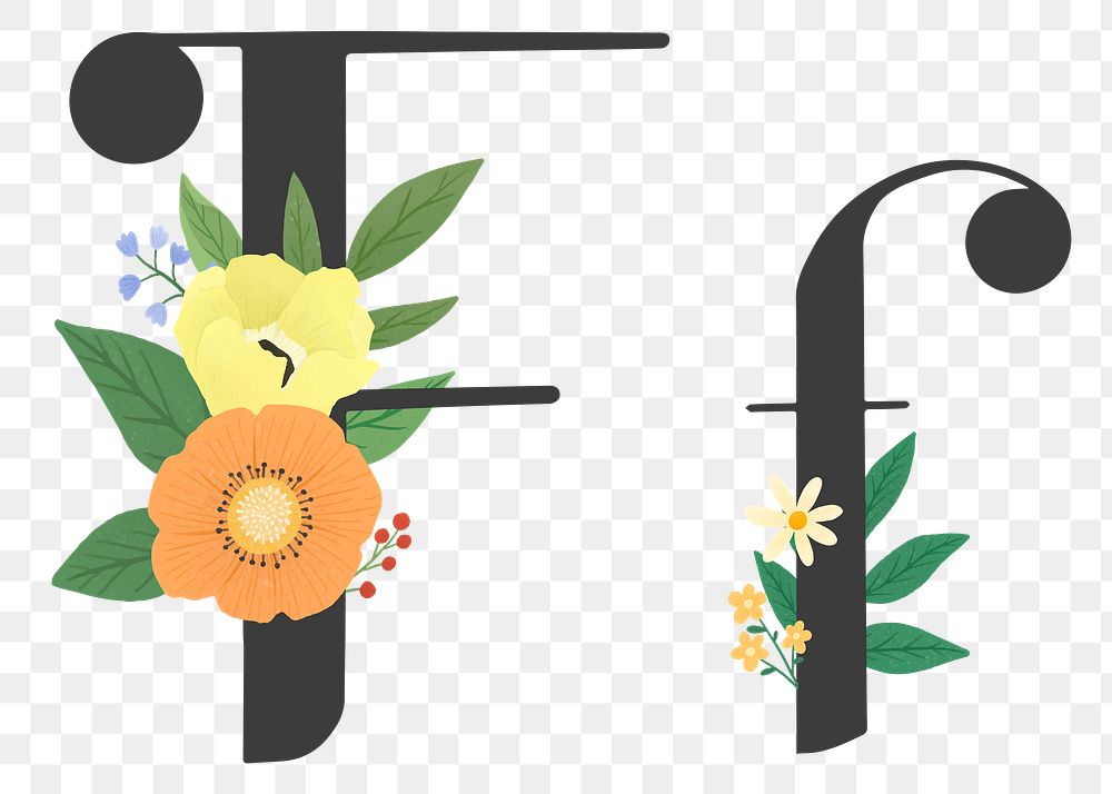 Png Elegant floral letter f element, transparent background