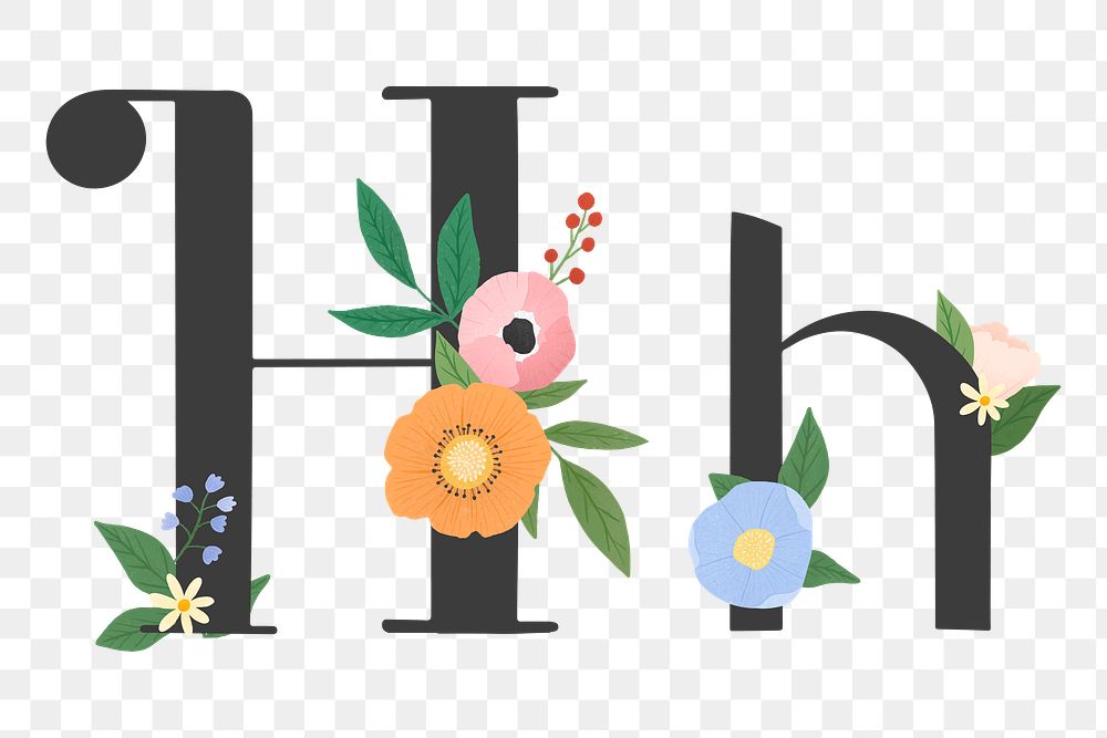 Png Elegant floral letter h element, transparent background