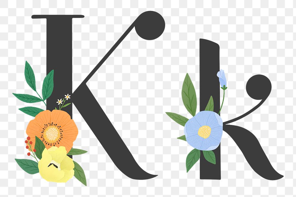 Png Elegant floral letter k element, transparent background