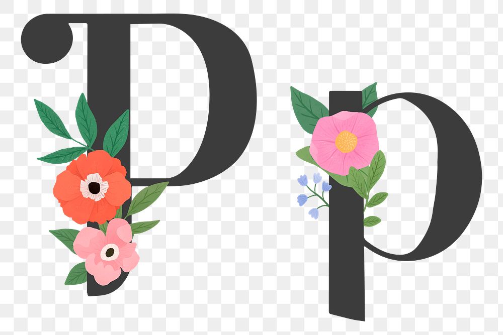 Png Elegant floral letter p element, transparent background