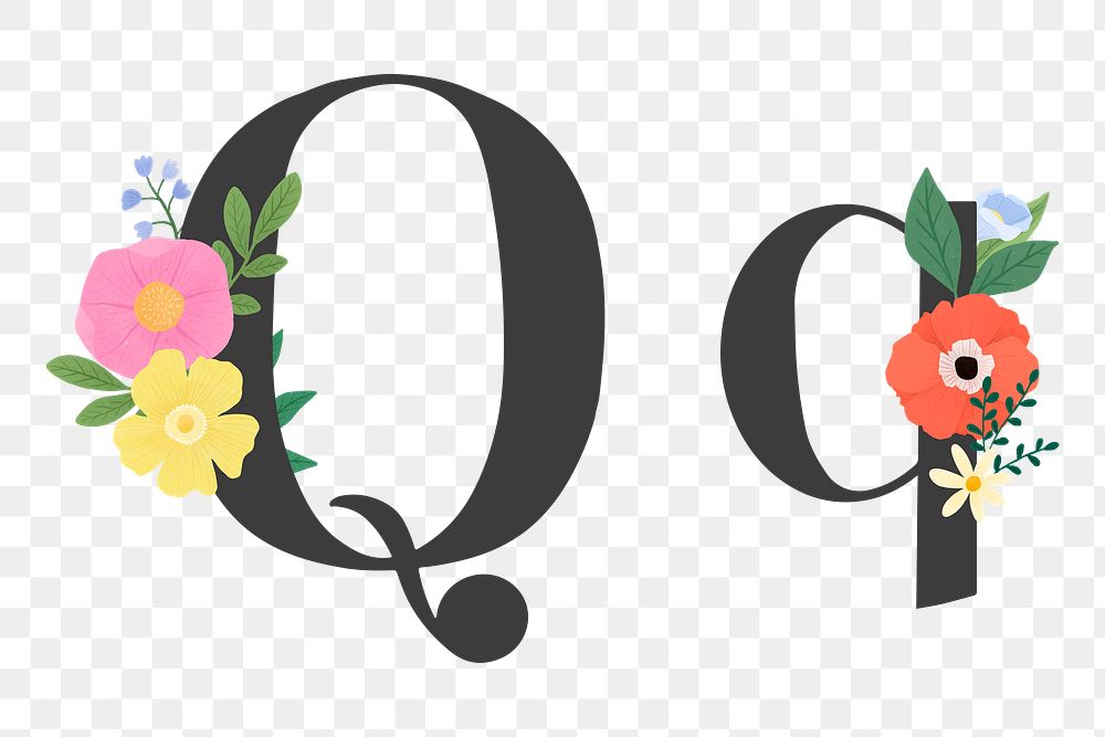 Png Elegant floral letter q element, transparent background