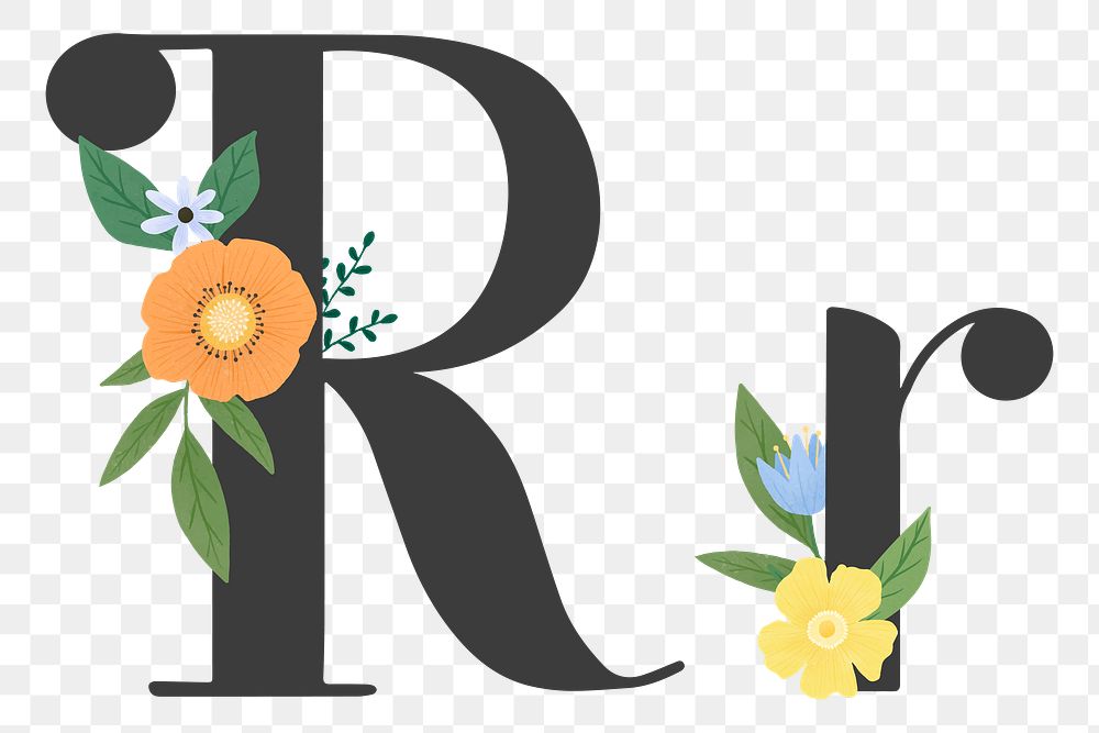 Png Elegant floral letter r element, transparent background