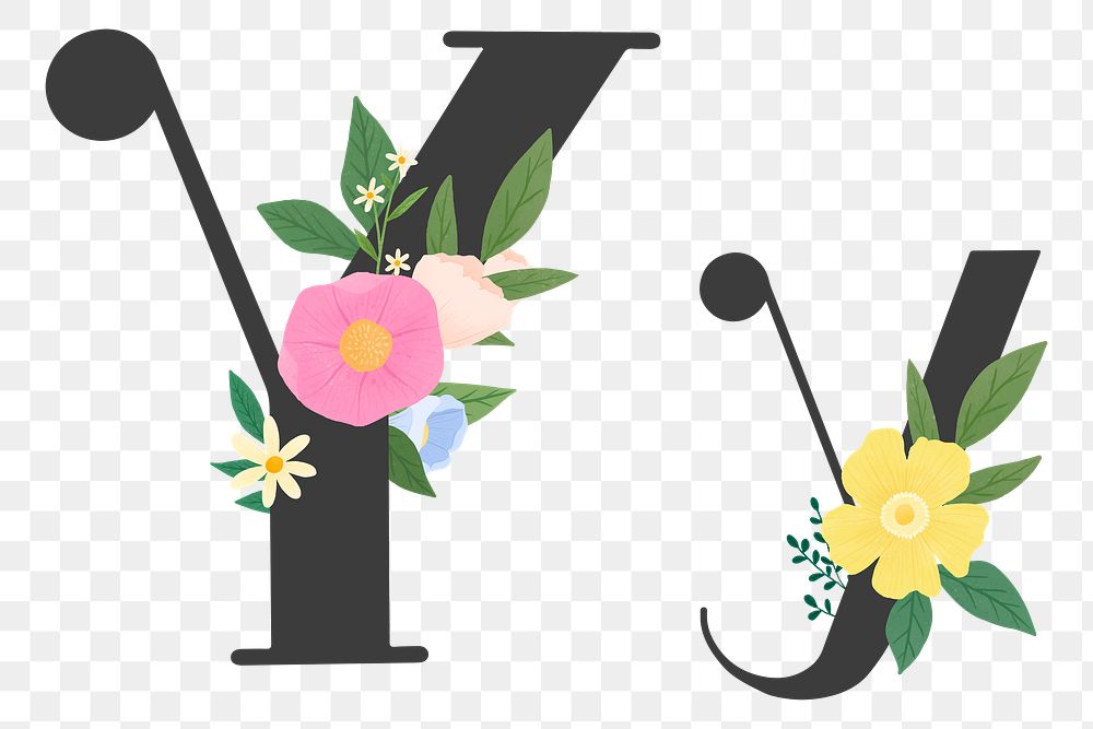 Png Elegant floral letter y element, transparent background
