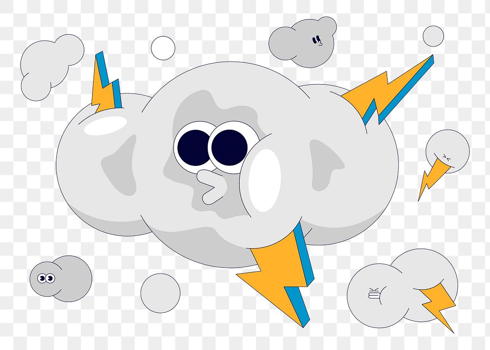 Png thunder storm flat character sticker, transparent background