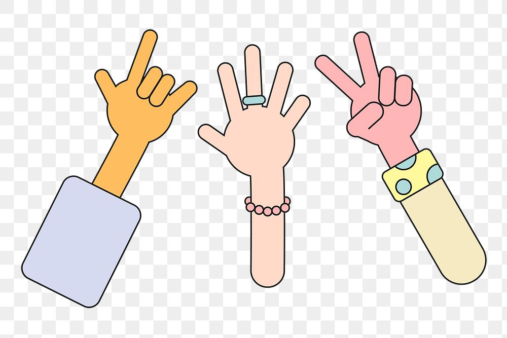 Png cute hand gestures element, transparent background