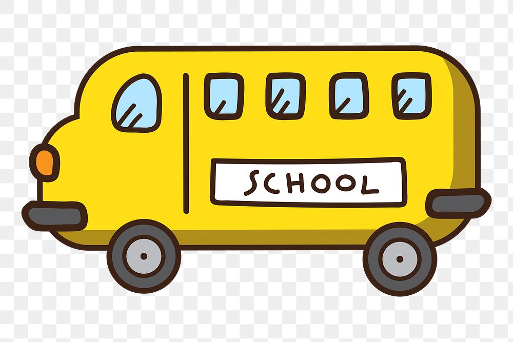 Png yellow school bus doodle sticker, transparent background