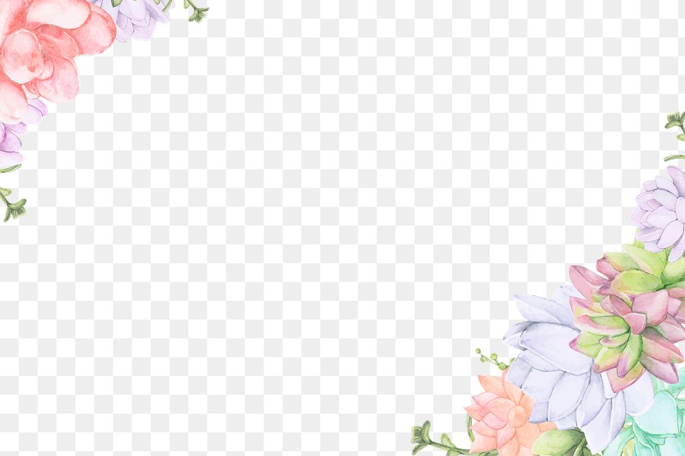 Watercolor flowers png border, transparent background