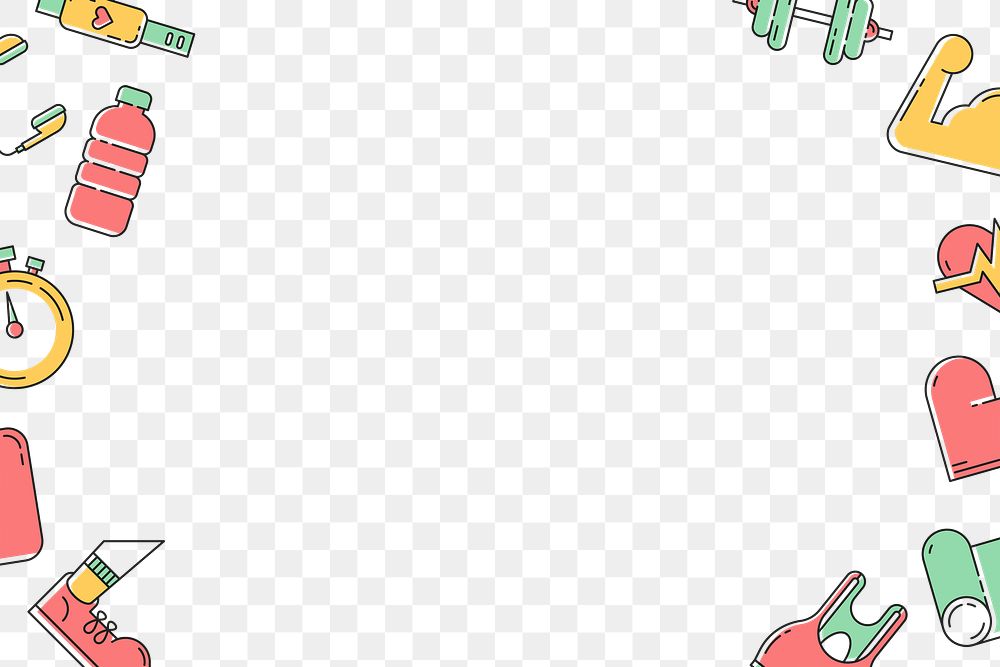 Cute objects png border, transparent background