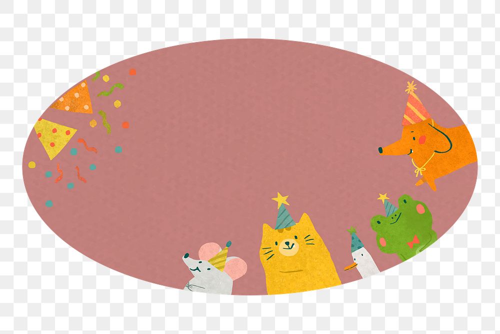 Cute animal birthday png frame, transparent background