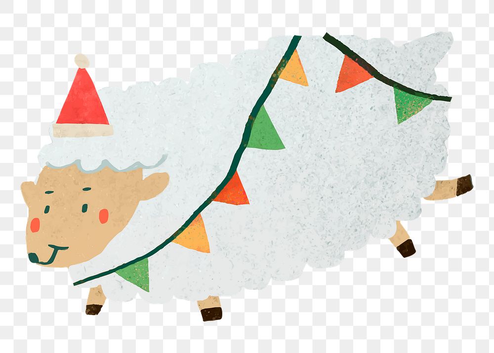 Png christmas sheep doodle sticker, transparent background