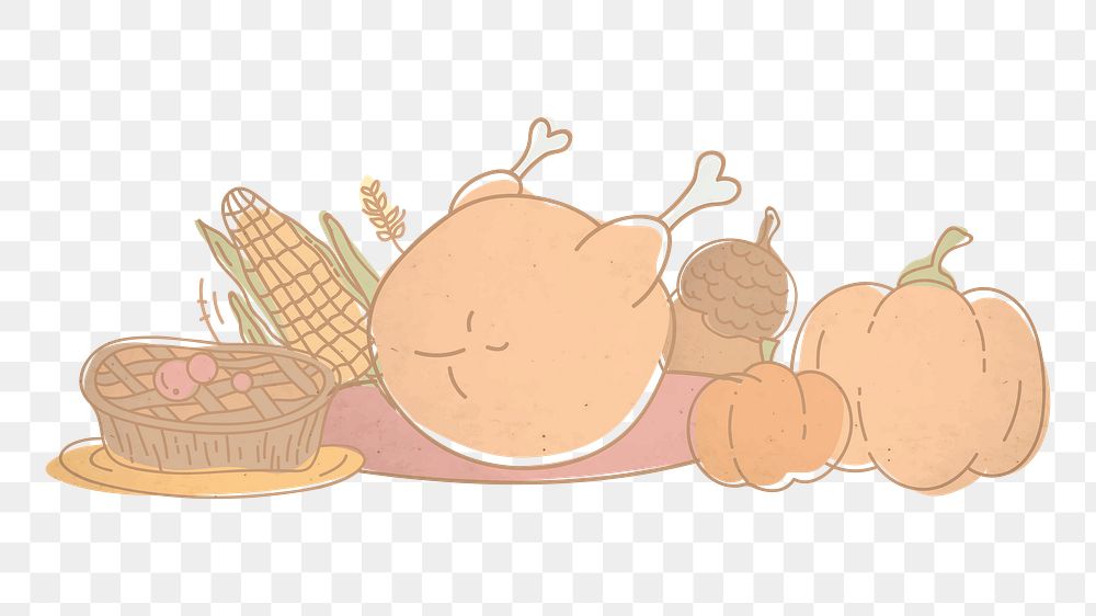 Png thanksgiving dinner doodle sticker, transparent background