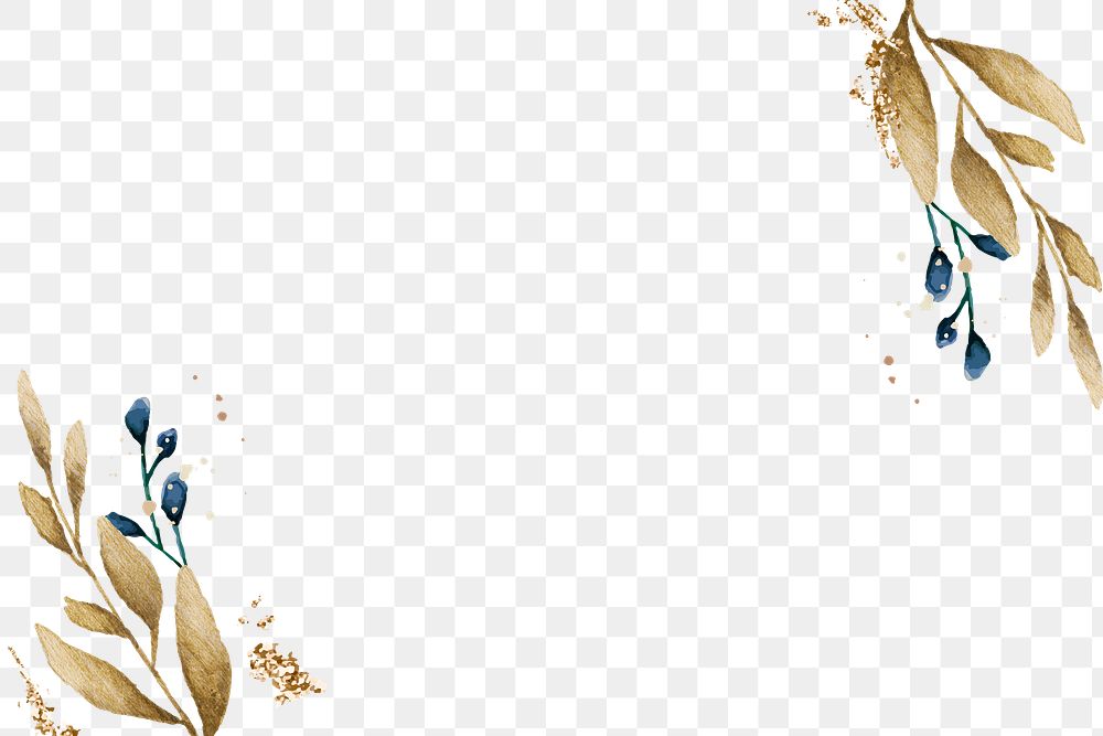 Png golden leaves design border, transparent background