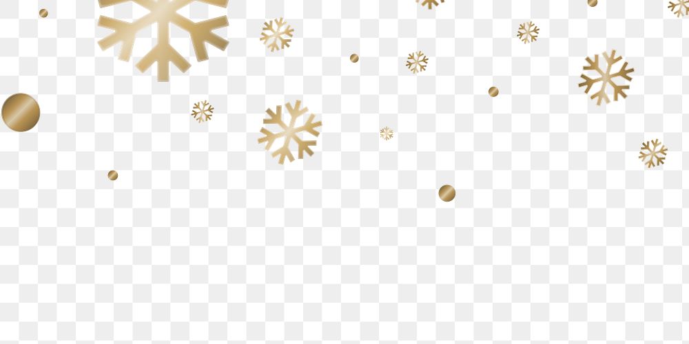 Png golden snowflakes design border, transparent background