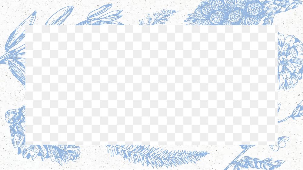 Png blue botanical design frame, transparent background