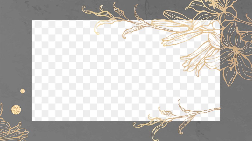 Png golden flower border frame, transparent background