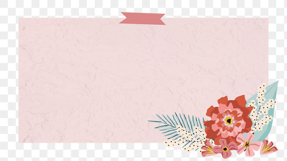 Png pink  floral notepaper element, transparent background