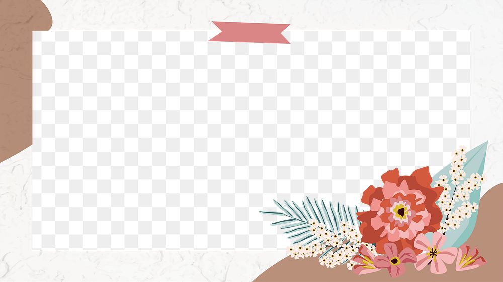 Png cute floral border frame, transparent background