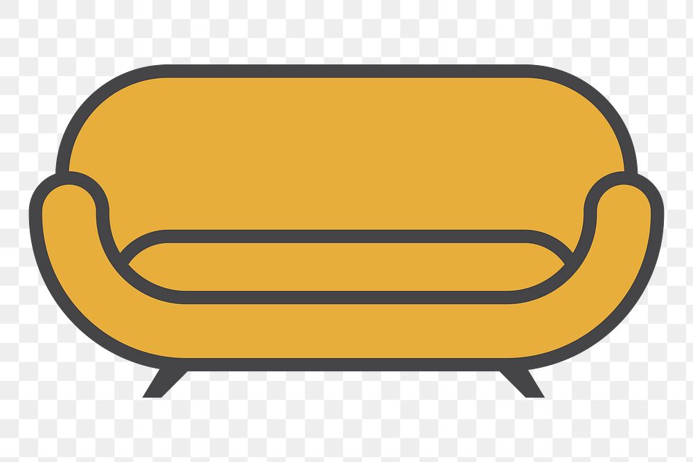 PNG yellow couch illustration sticker, transparent background