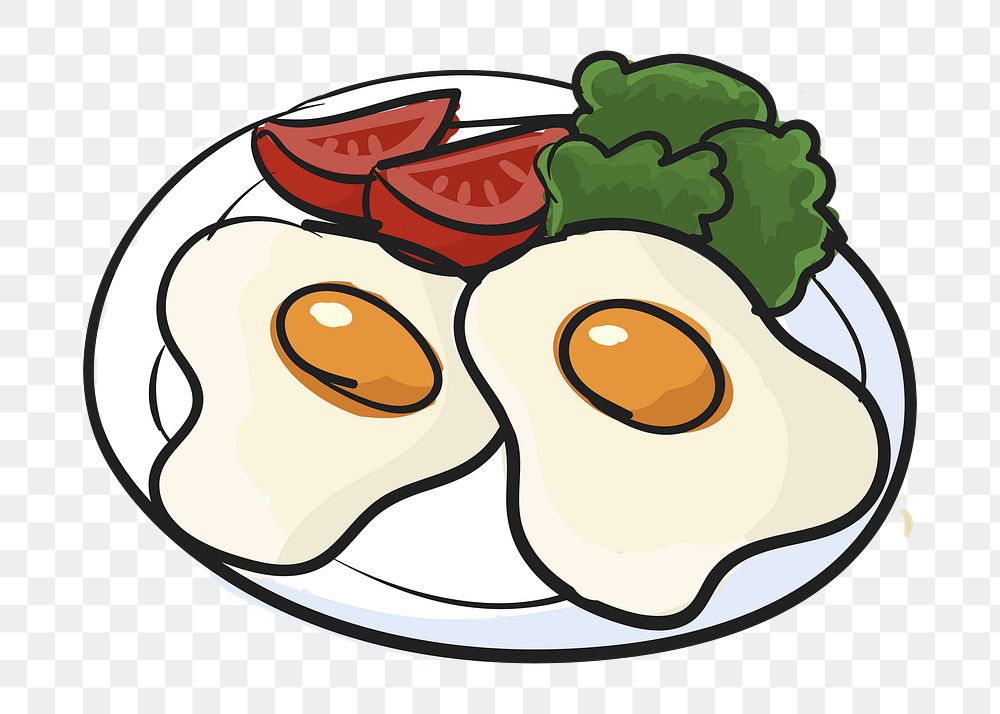  Png fried eggs breakfast illustration sticker, transparent background