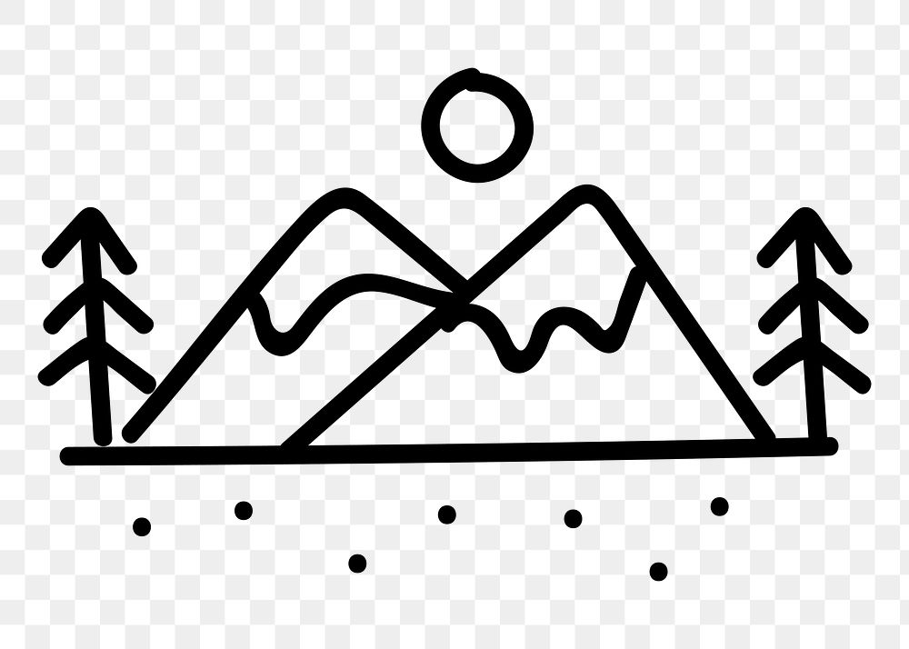  Png outline mountain range doodle design element, transparent background