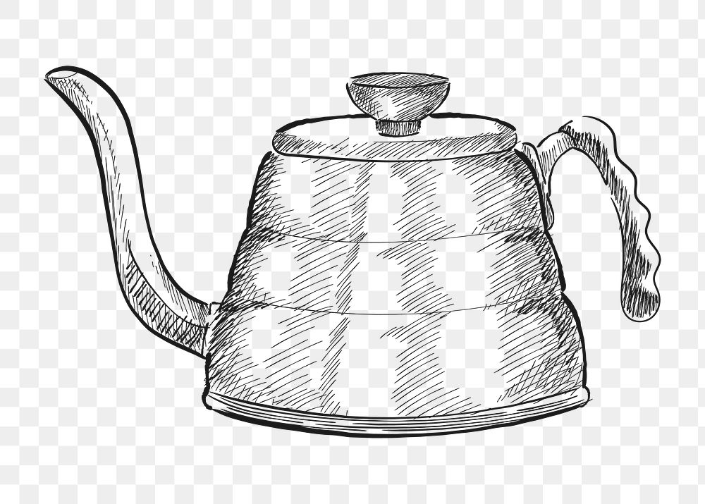Png vintage tea kettle illustration, transparent background