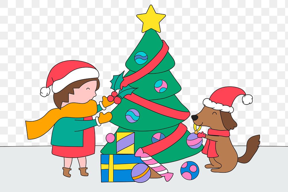 Boy & Christmas tree png, transparent background 