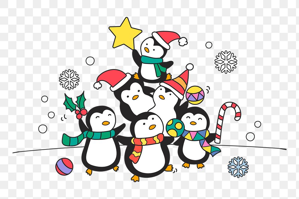 Png Dancing Christmas penguins element, transparent background