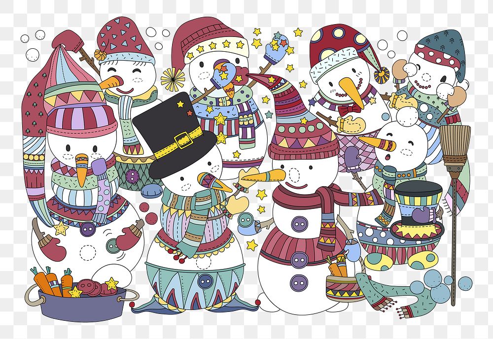 Different versions of snowman png, transparent background 