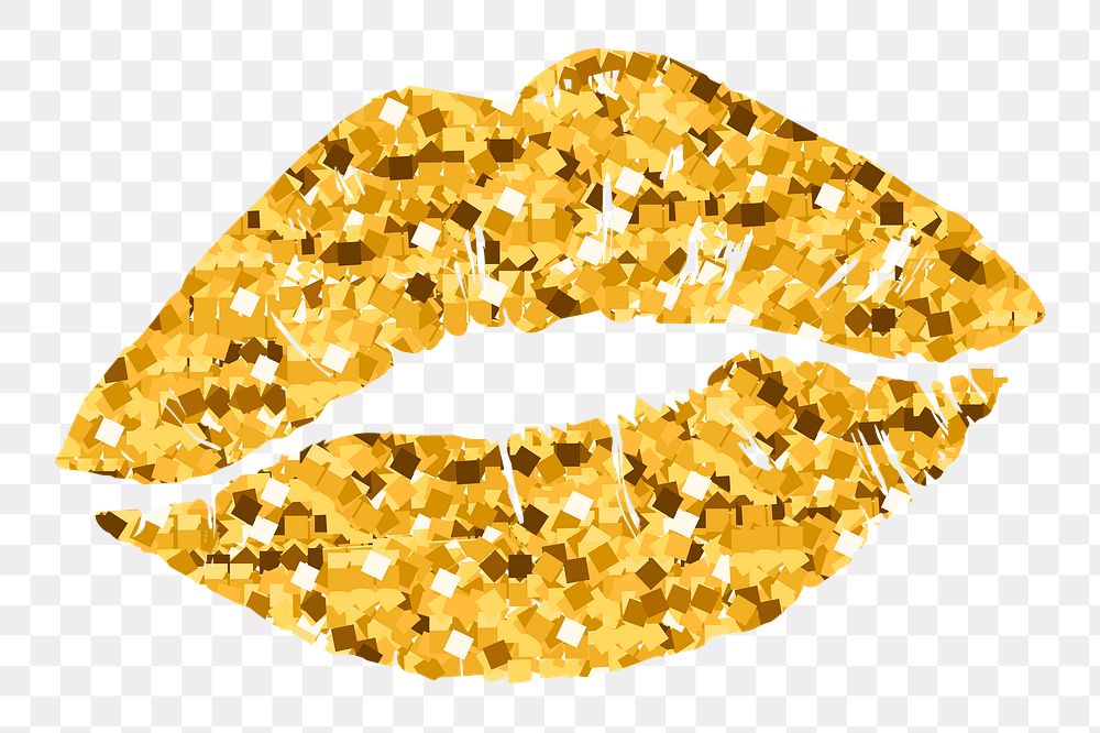 Gold glitter lips png element, transparent background