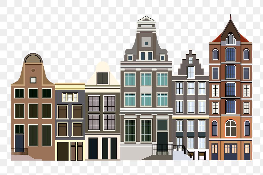 Houses in Amsterdam png illustration, transparent background