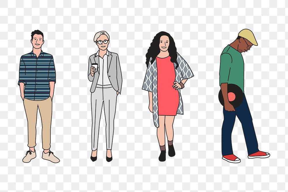 Png Diverse casual people illustration element, transparent background