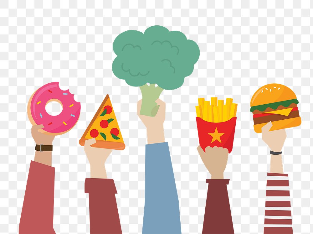 Hands holding fast food  png, transparent background