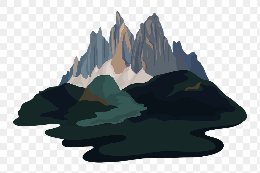 Png Painted mountain illustration element, transparent background