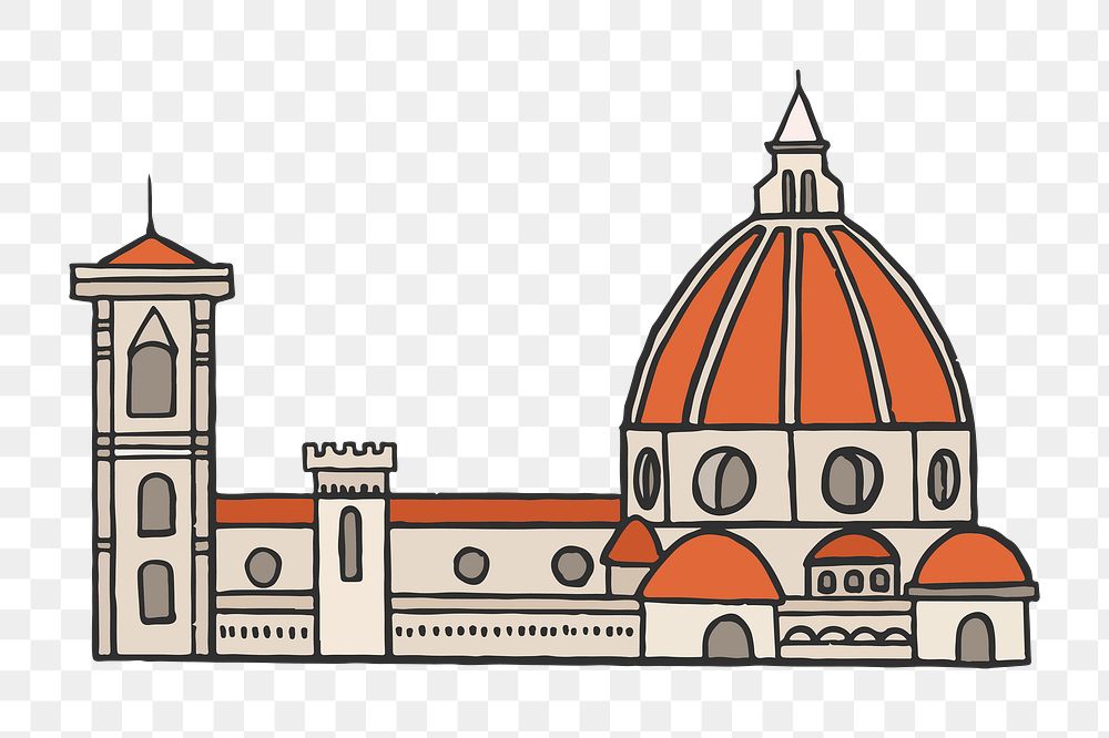 Png Florence Cathedral doodle  sticker, transparent background