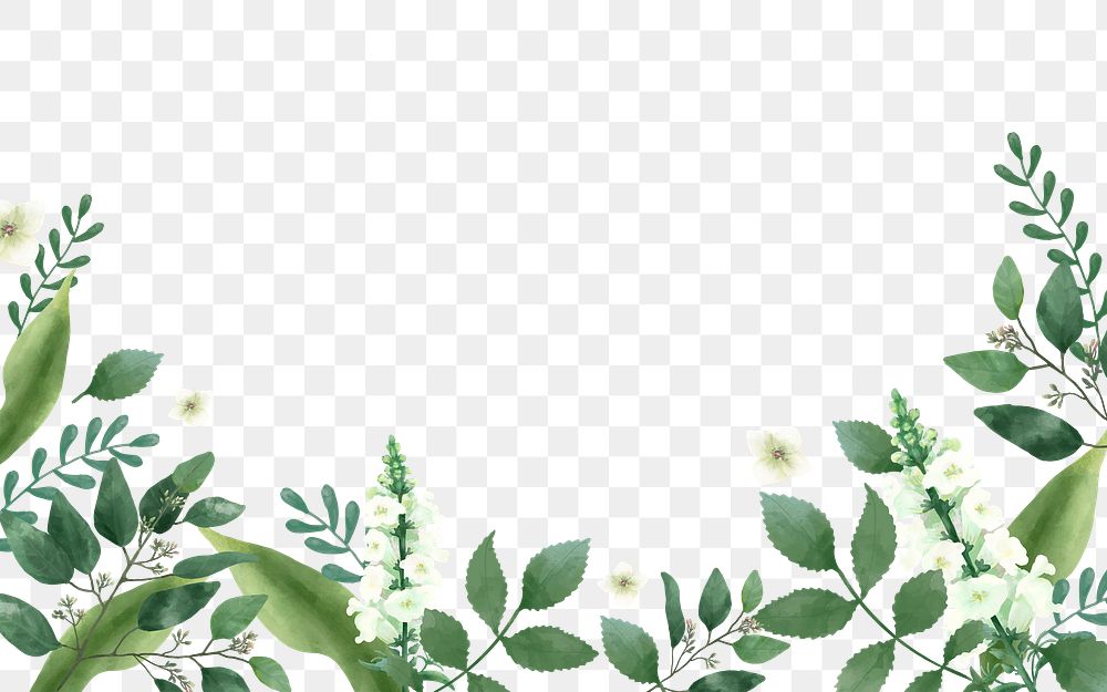 Watercolor leaf png border, transparent background