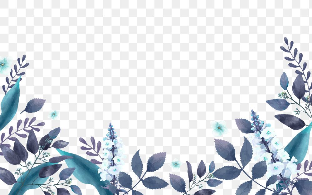 Watercolor leaf png border, transparent background