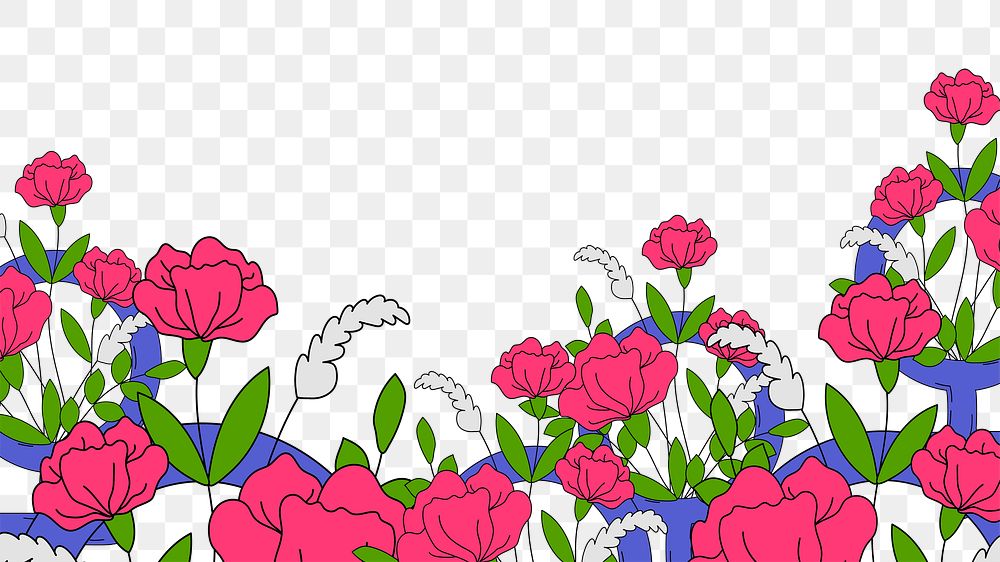 Flower field png border, transparent background