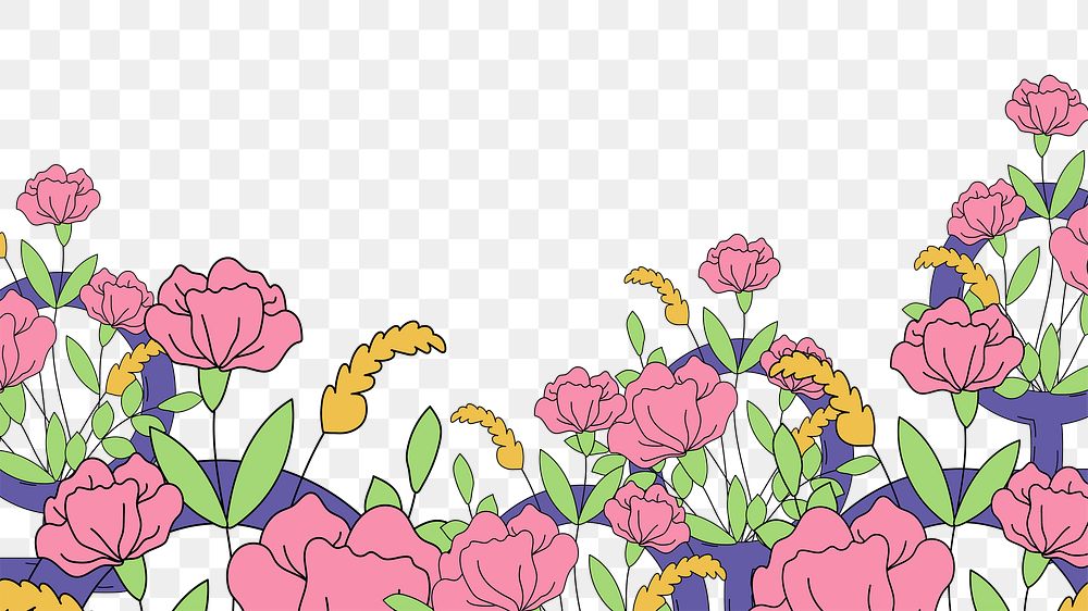 Flower field png border, transparent background