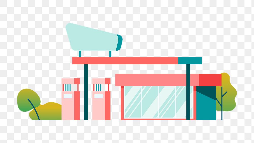 Png red gas station illustration, transparent background