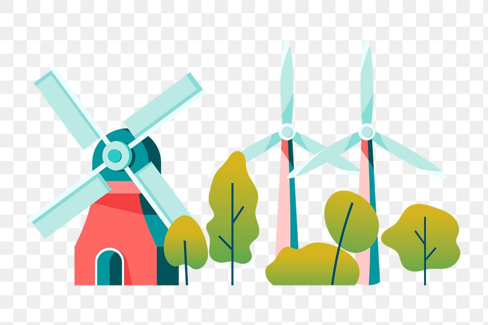 Png alternative wind energy illustration, transparent background